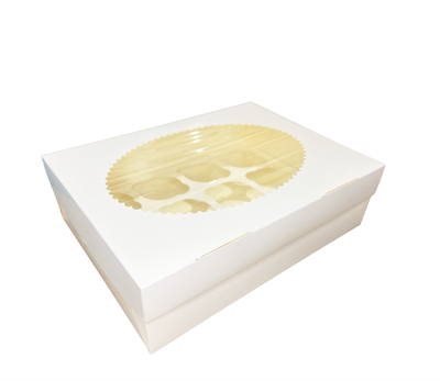 Крафт-коробка для 12 капкейков БЕЛАЯ, 330х250х100мм, с окном - фото 5824