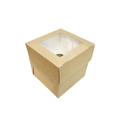 Крафт коробка для 1 капкейка MUF1, 100х100х100мм ,с окном - фото 5898