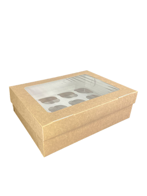 Крафт-коробка для 12 капкейков MUF12, 330х250х100мм, с окном - фото 5942
