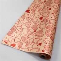 Крафт бумага с рисунком "Сердечки фигурные красные" 0.72х10м, 40г/м.