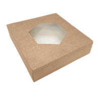 Крафт коробка с окном и отрывной полосой, 160х160х44мм, 1000мл